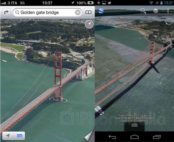 Сравнение 3D карт iOS 6 и Android 4.1 [Фото]