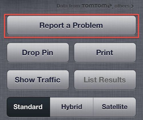 Добавлена кнопка Отчет о Проблеме в Карты на iOS 6.1