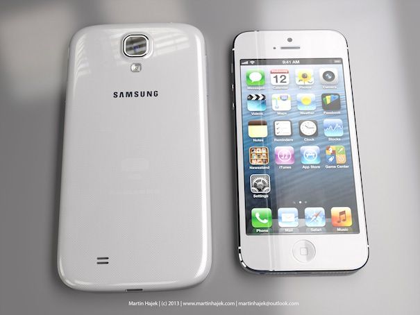 Сравнение размеров iPhone 5 и Samsung Galaxy S4