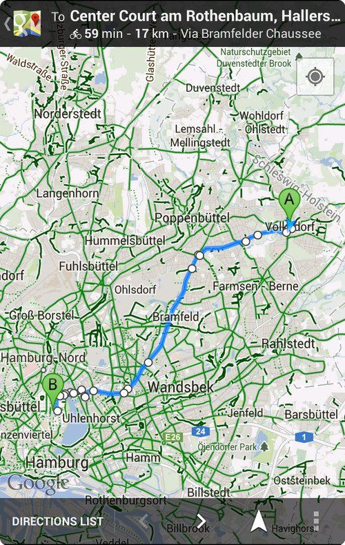 Карта Google Maps для велосипедистов