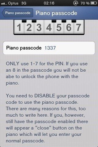 Твик из Cydia Piano Passcode