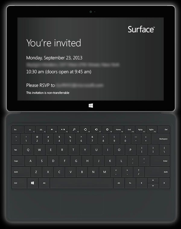 приглашение на презентацию Surface 2