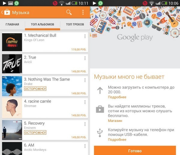 популярный музыкальный сервис Google Play Music