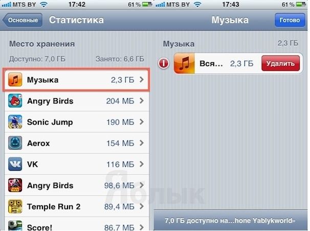 Как удалить Музыку в iPhone 3Gs