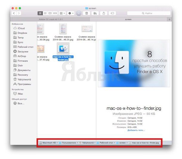 строка пути 8 советов по улучшению работы в Finder на Mac OS X