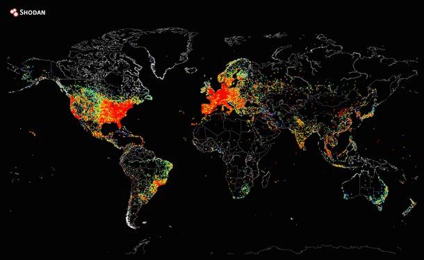 Разработчики поисковой системы Shodan графически отобразили миллионы интернет-соединений на карте