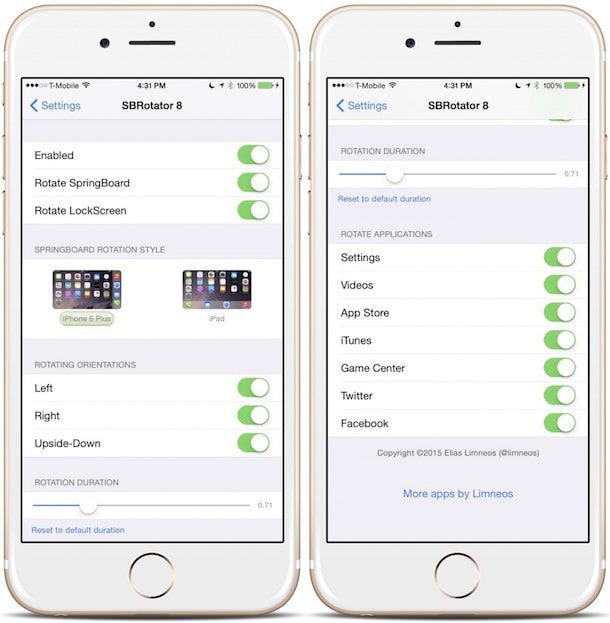 SBRotator for 8 - горизонтальный режим на домашнем экране и стандартных iOS-приложениях
