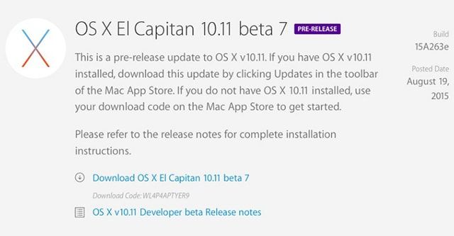 OS X El Capitan beta 7, OS X El Capitan public beta 5