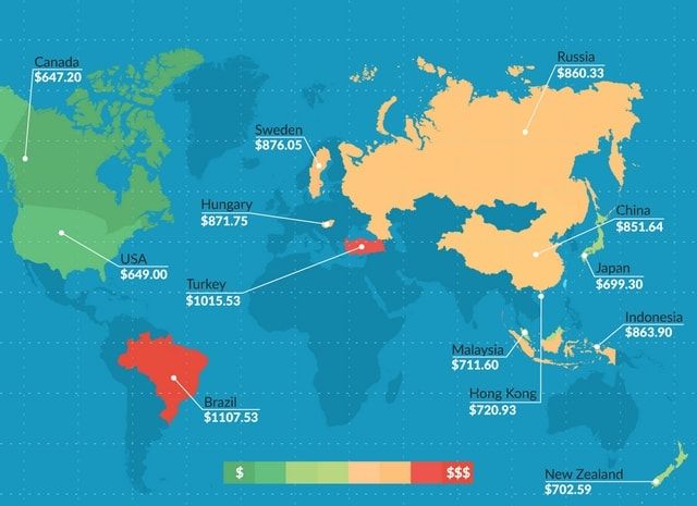 Инфографика: Сравнение стоимости iPhone в 39 странах