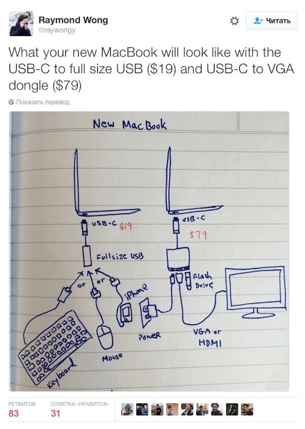 12-дюймовый Macbook с одним портом USB-c 