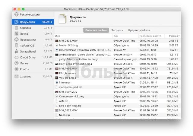 Новое в macOS Sierra: инструменты для освобождения места на Mac