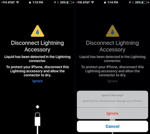 iOS 10 предупредит о попадании воды в Lightning-коннектор