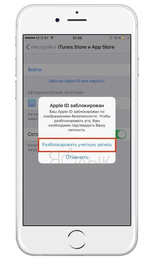 Ваш Apple ID заблокирован по соображениям безопасности
