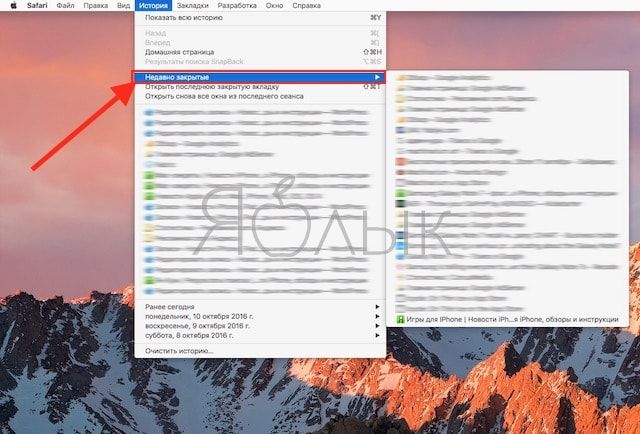 Как быстро открыть недавно закрытые вкладки в Safari на Mac