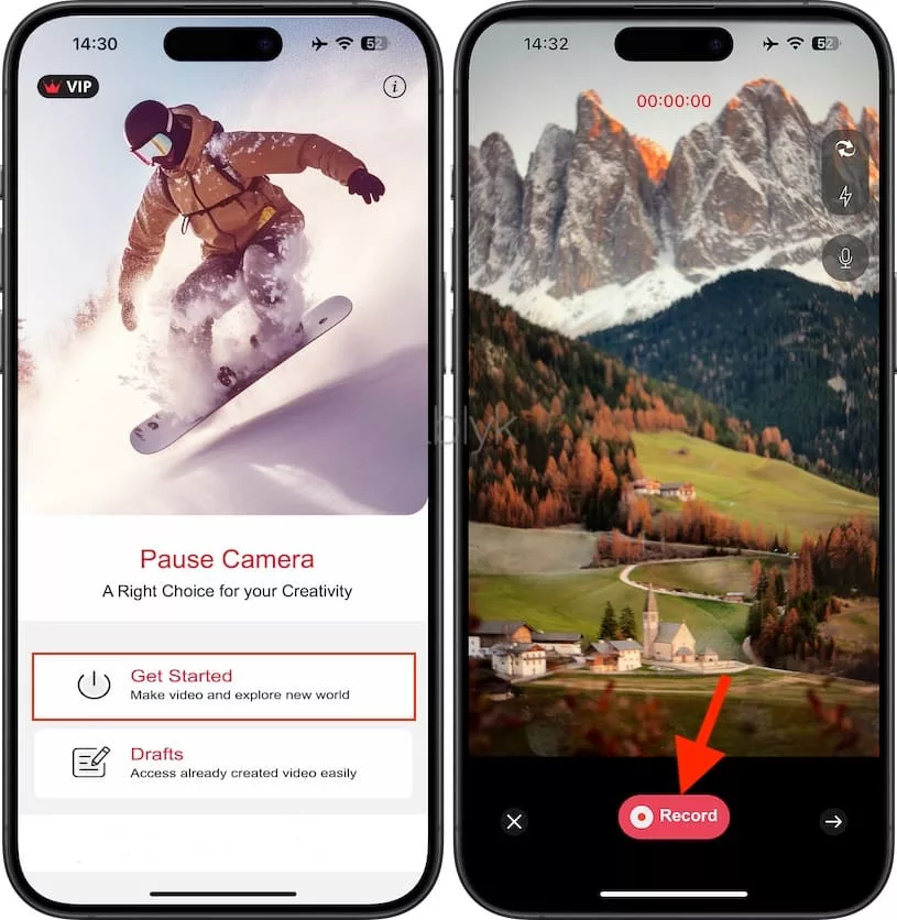 Как поставить видео на паузу на iPhone в приложении «PauseCam - Pause Video Recorder»