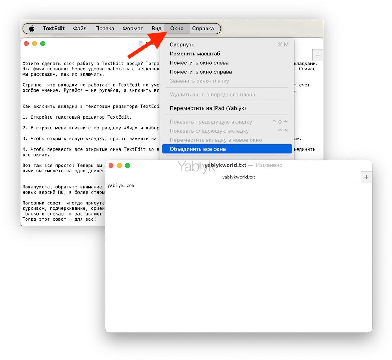 Как включить вкладки в текстовом редакторе TextEdit на Mac