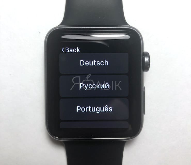 Выбор русского языка на Apple Watch