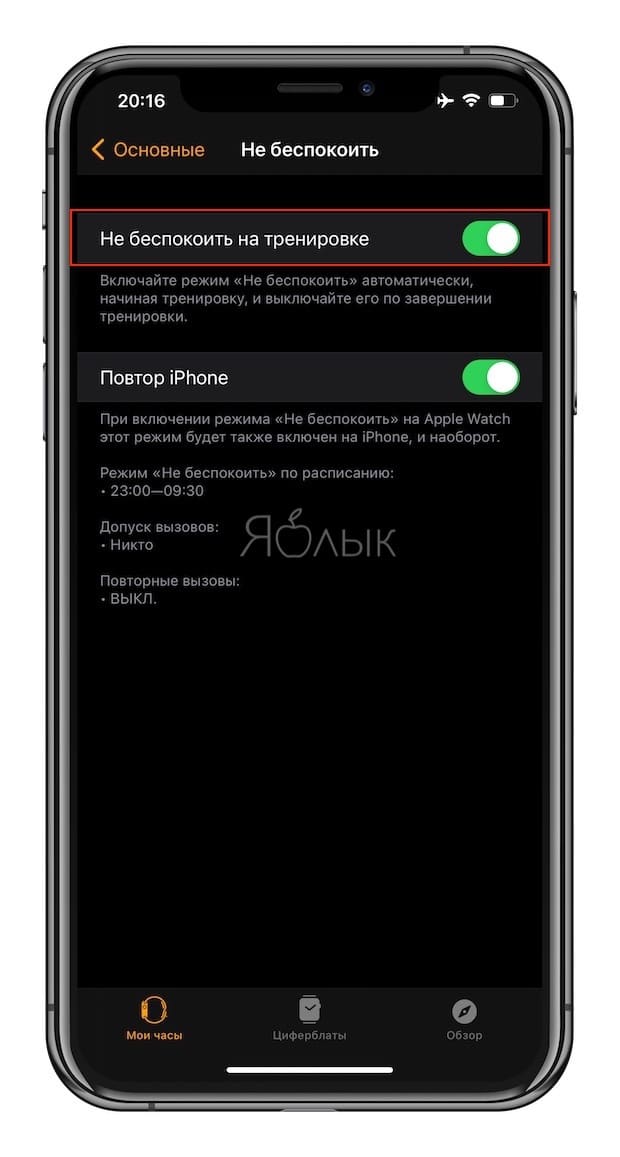 Как автоматически активировать режим «Не беспокоить» на Apple Watch во время спортивной тренировки