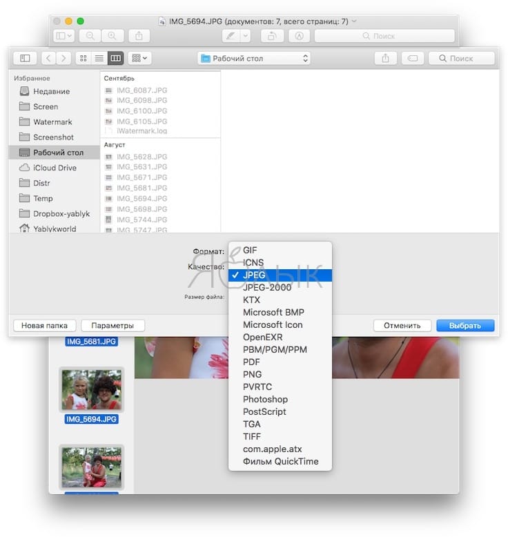 Как конвертировать фото в форматы jpg, png, gif, tiff, bmp на Mac