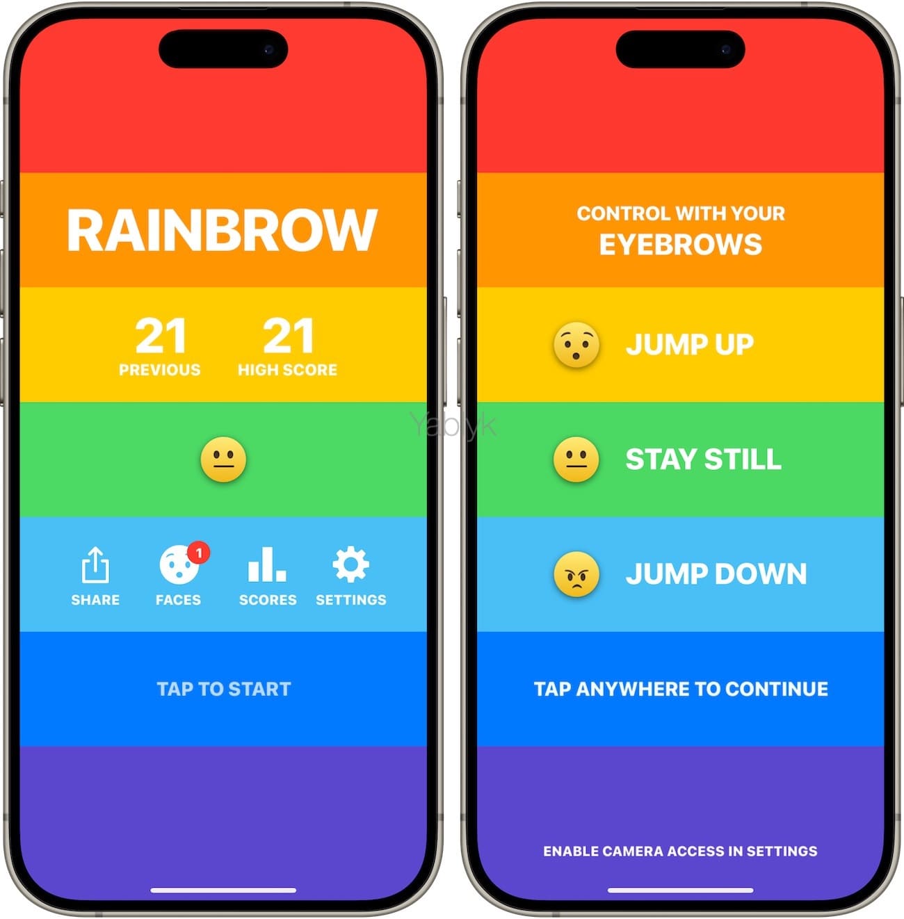 Rainbrow – игра для iPhone, управлять которой нужно бровями