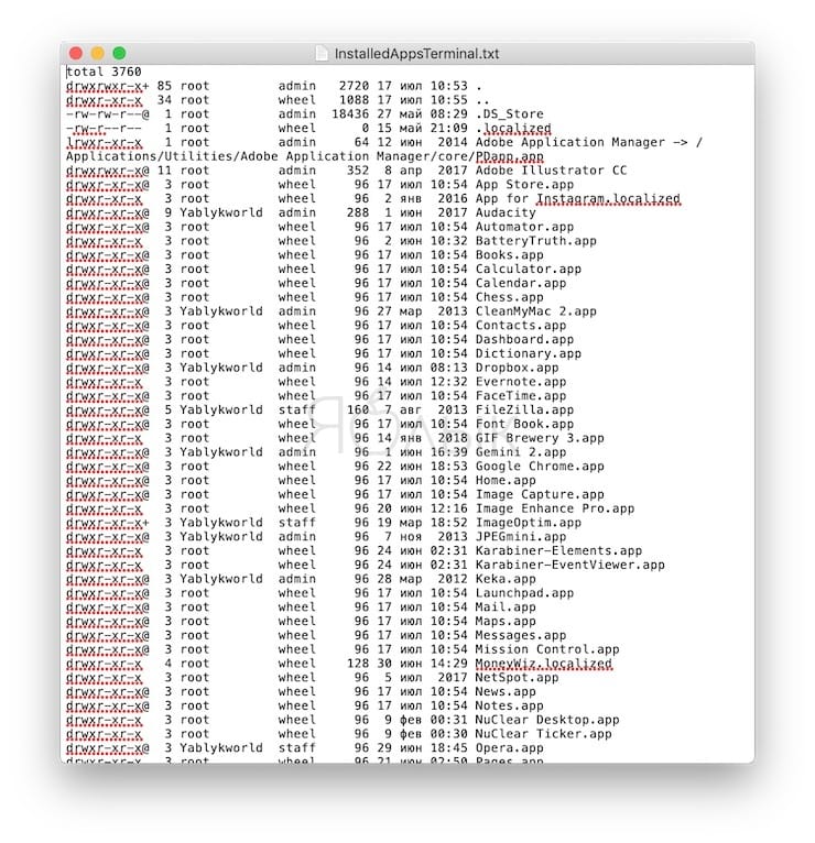 Как создать список установленных приложений на Mac