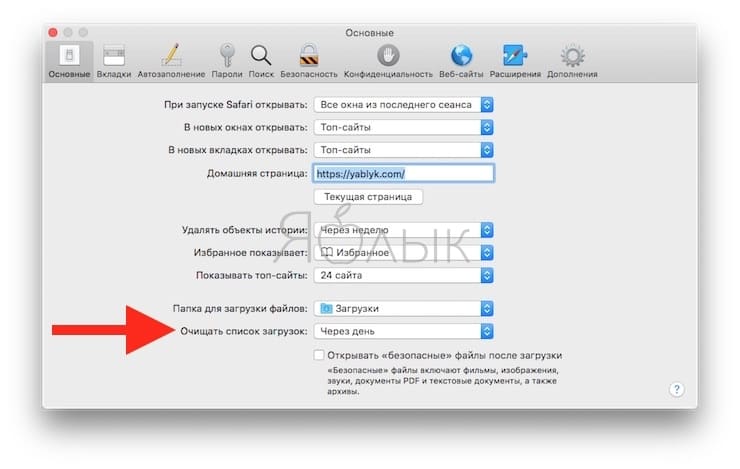 Как очищать список загрузок Safari на Mac автоматически