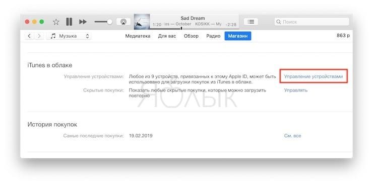 How to view and unbind linked devices via iTunes?