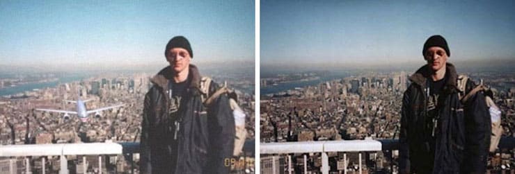 Photo of a tourist a few seconds before the September 11 tragedy