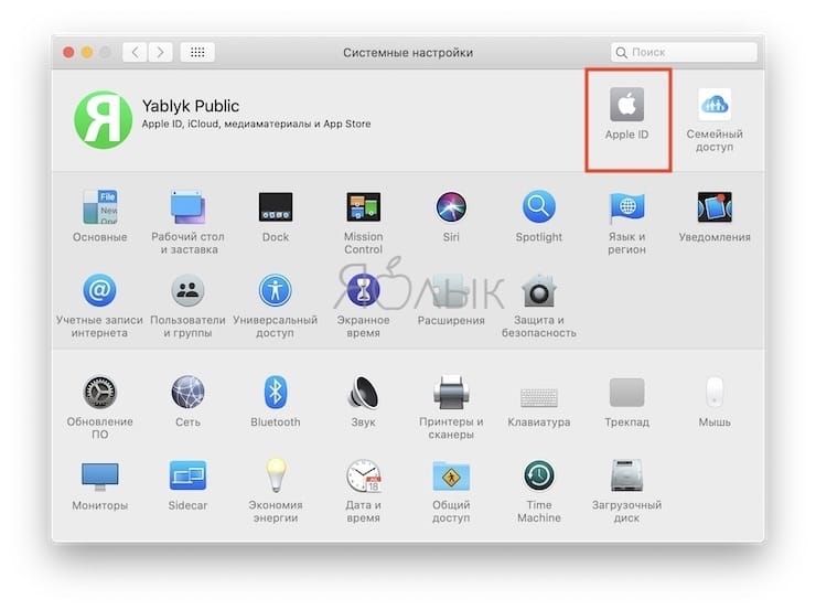 Раздел Apple ID в macOS