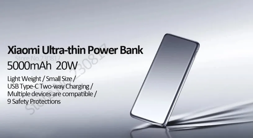 Ультратонкий и стильный пауэрбанк Xiaomi на 5 тысяч мАч