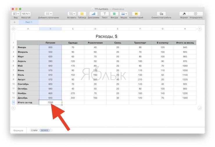 Как в программе Numbers на Mac создавать таблицы с функциями и формулами