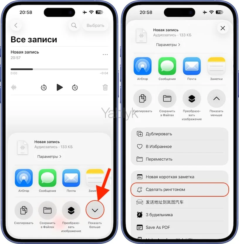 Как сделать рингтон в приложении «Диктофон» на iPhone