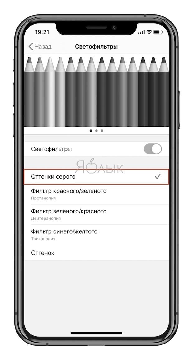 Как на iPhone активировать черно-белый экран (монохром)