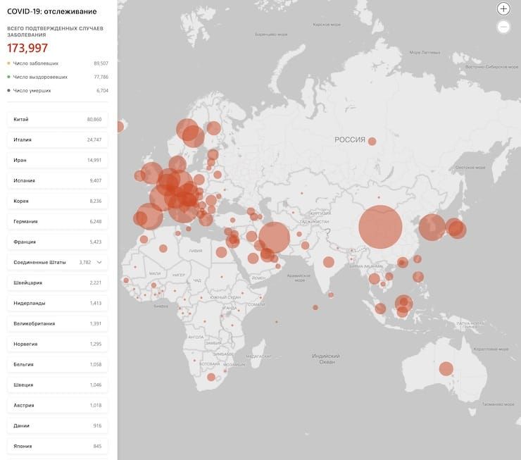 Интерактивная карта коронавируса на русском