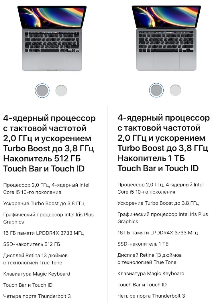 Цены MacBook Pro 13 2020