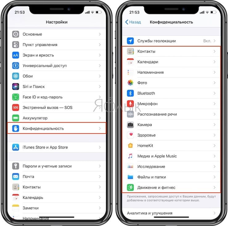 Настройки Конфиденциальности в iPhone