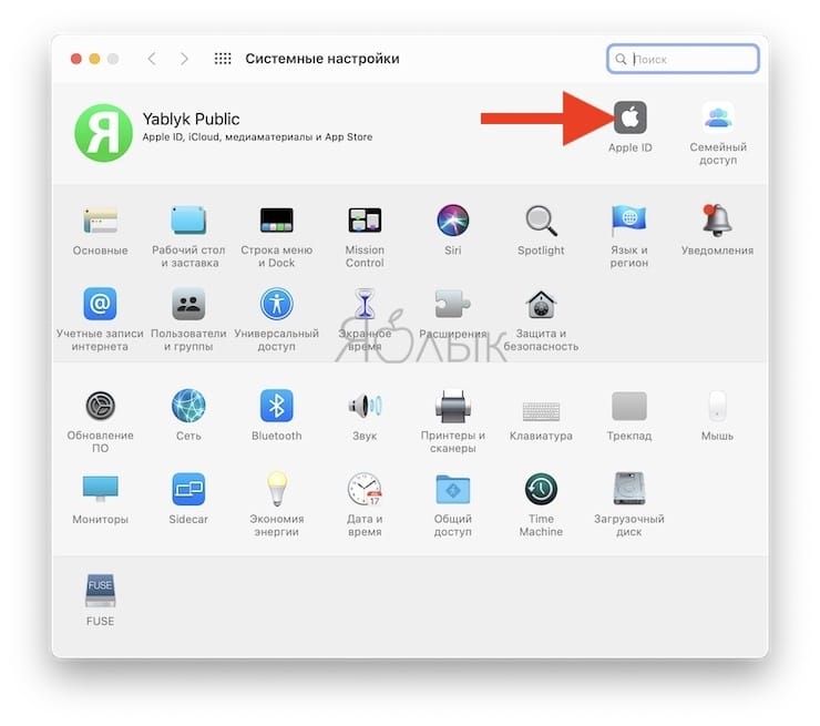 Настройки Apple ID в macOS 