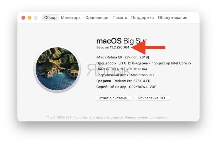 Как узнать версию и номер сборки macOS