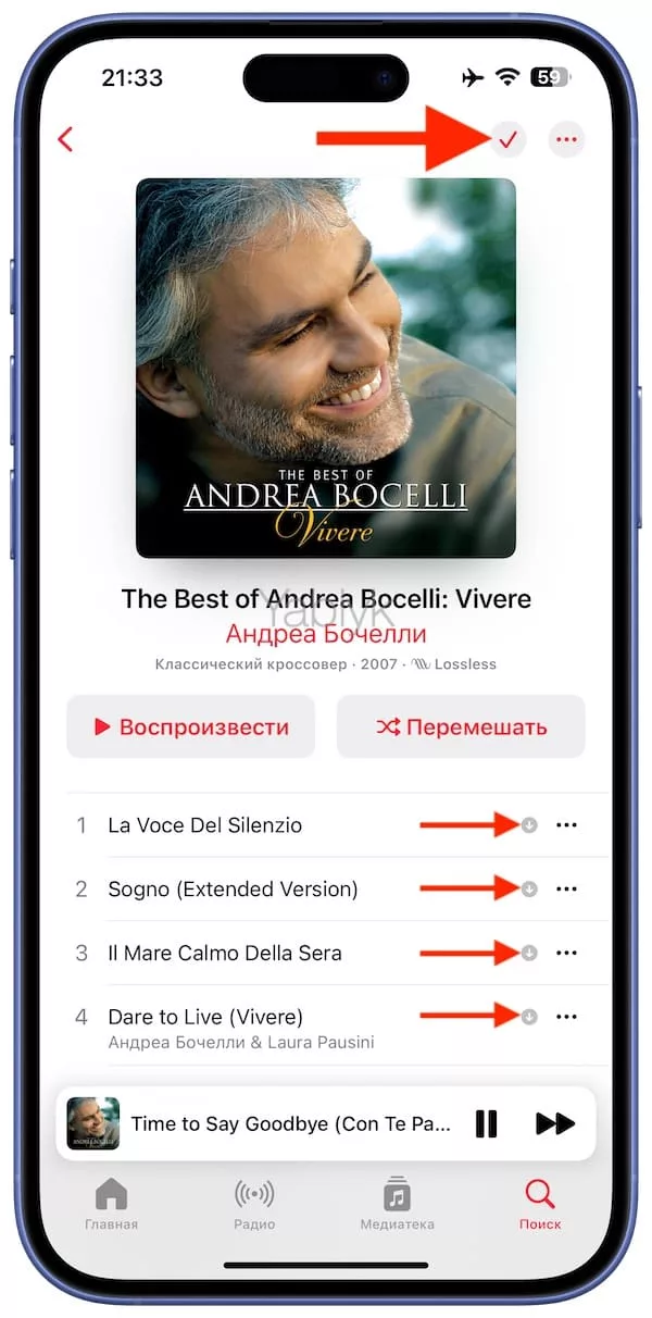 Загруженный плейлист на iPhone в Apple Music