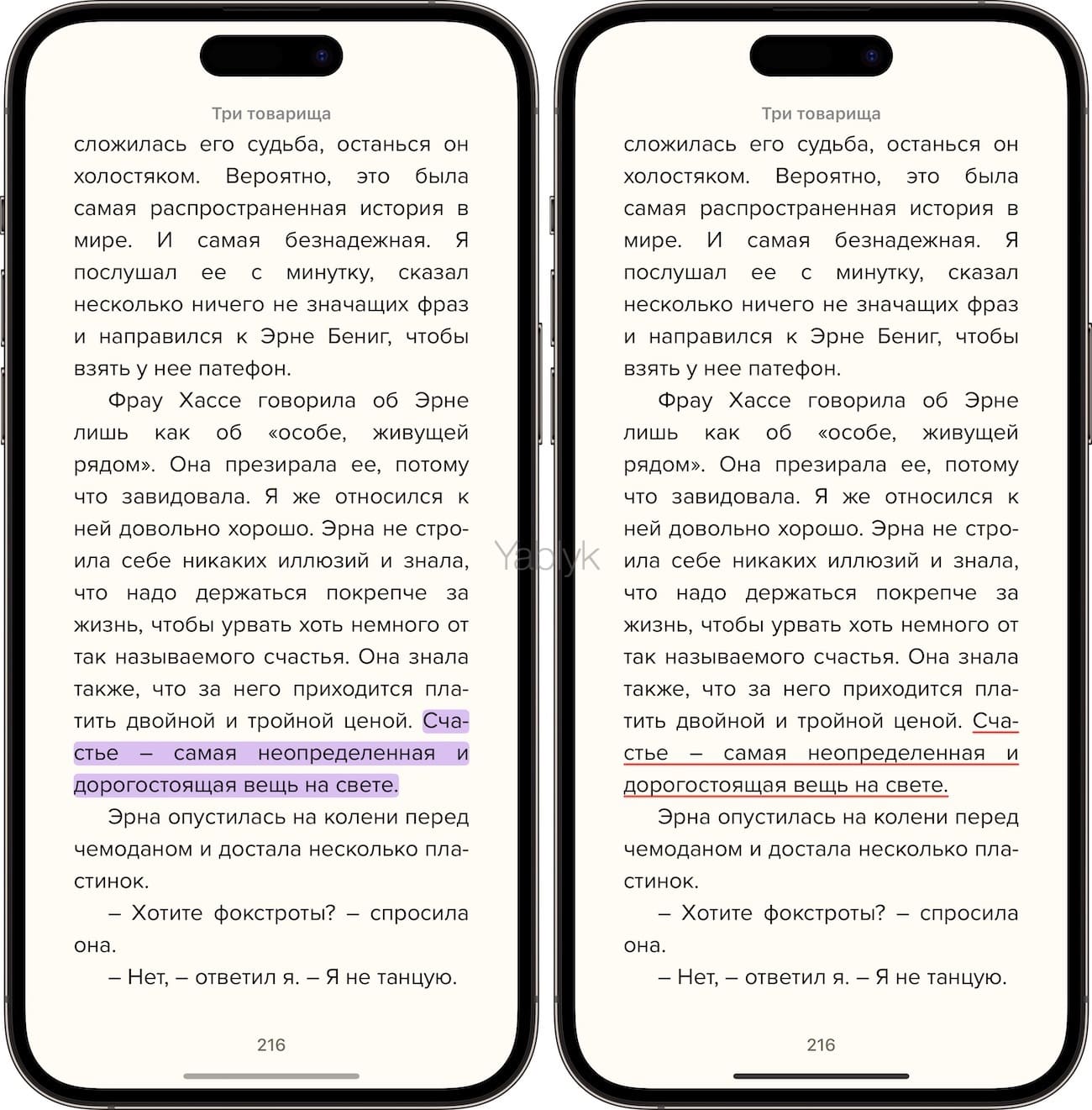 Сохранение выделенных фрагментов текста в приложении "Книги" на iPhone