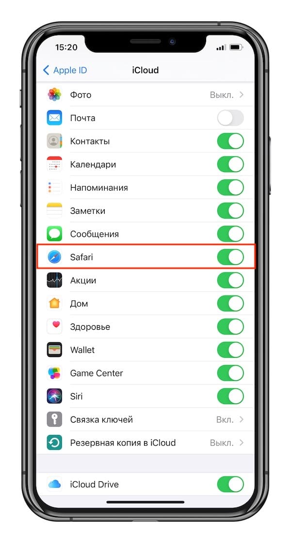 Safari Preferences in iCloud