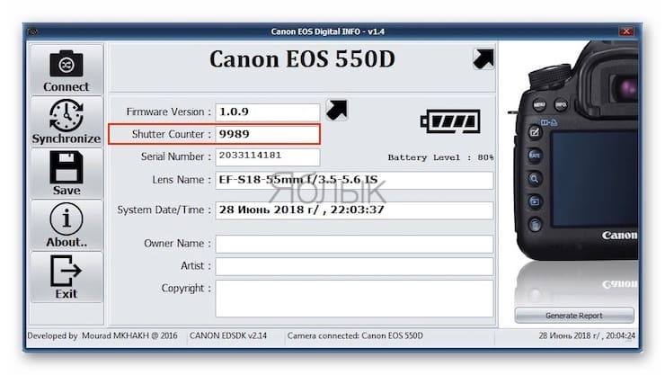 How do I know the mileage of a Canon camera?