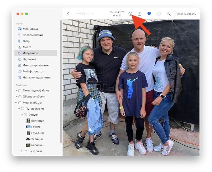 Люди на фото в приложении Фото на Mac