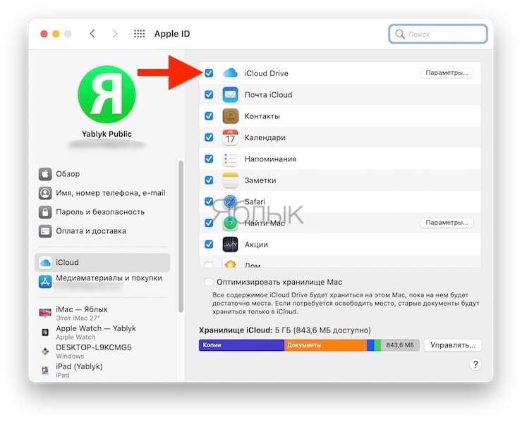 iCloud Drive options in macOS System Preferences