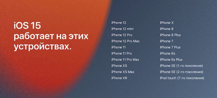 Устройства, совместимые с iOS 15