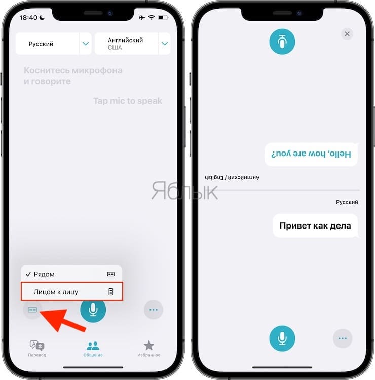 «Лицом к лицу» в Переводчике на iPhone