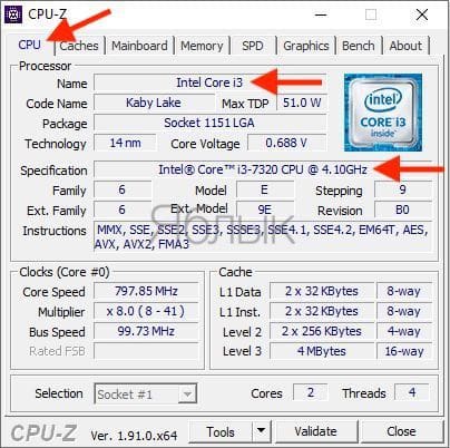 How to find out in Windows what processor (CPU) is installed in the computer?