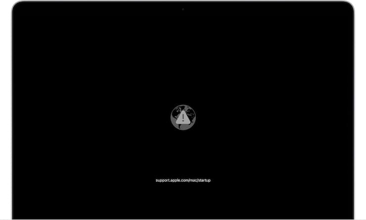Глобус с восклицательным знаком при загрузке Mac