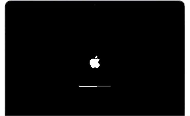 Apple logo with progress bar on Apple screen