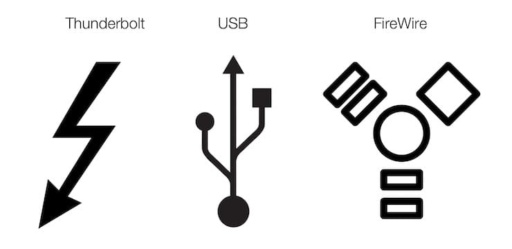 Символ Thunderbolt, USB или FireWire